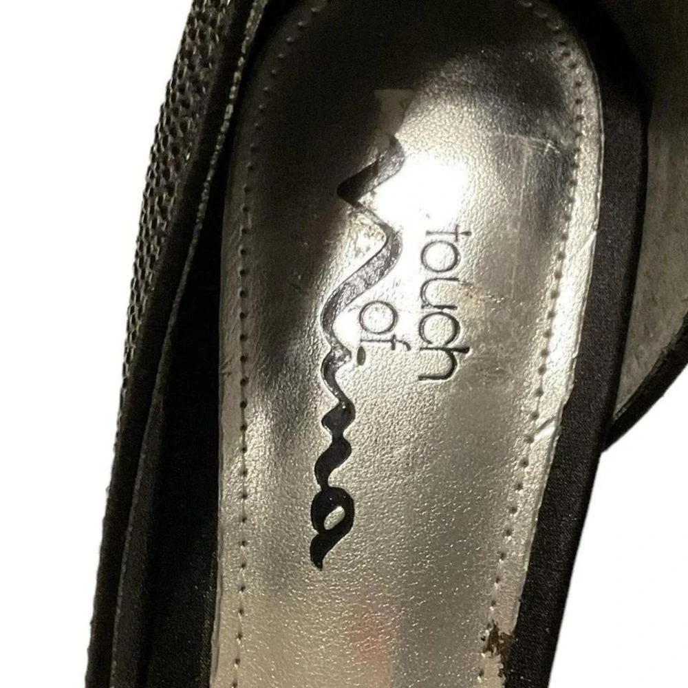 Touch of NINA BLACK SATIN CRYSTAL HEEL EVENING PUMP SIZE 9‎